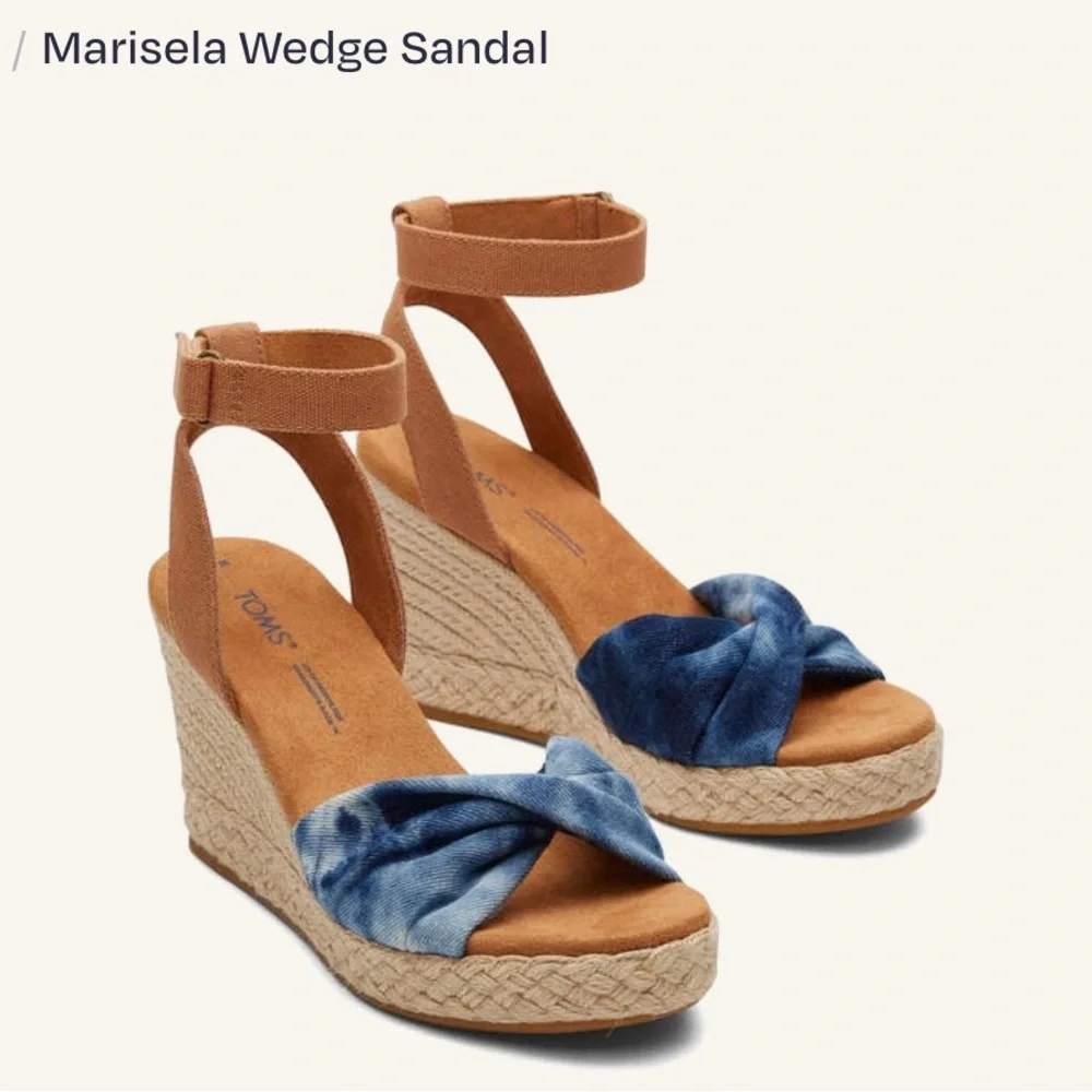 Tom’s Marisela wedge heel sandal espadrille blue NWT size 8.5